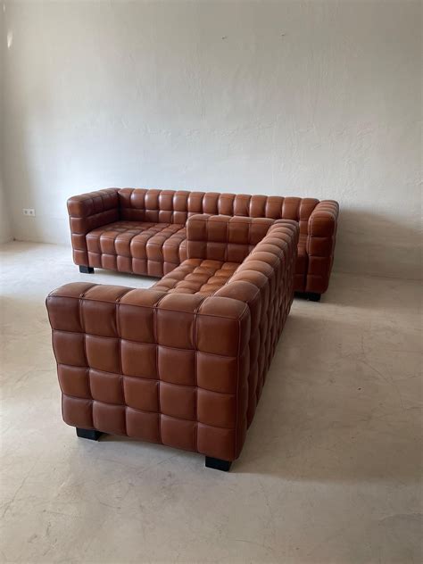 Josef Hoffmann Kubus Sofa In Patinated Original Leather By Wittmann