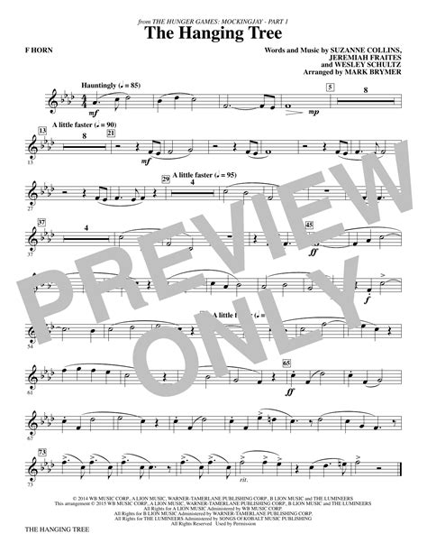 The Hanging Tree From The Hunger Games Mockingjay Part I F Horn By Mark Brymer Sheet Music