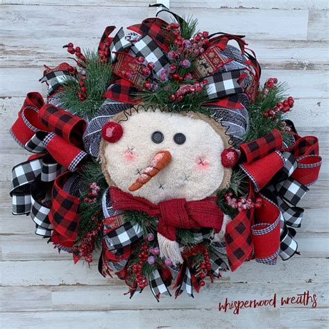 Buffalo Plaid Snowman Wreath Snowman Wreath Christmas Etsy