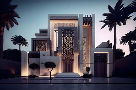 Modern Minimalist Islamic House Exterior Design Ai Generative Stock