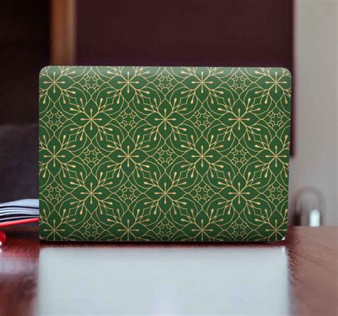 Stickers Voor Laptop Elegant Groen En Goudpatroon Tenstickers