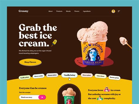 Ice Cream Website Design UI For Rylic Studio