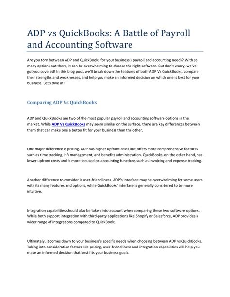 PPT ADP Vs QuickBooks A Battle Of Payroll And Accounting Software