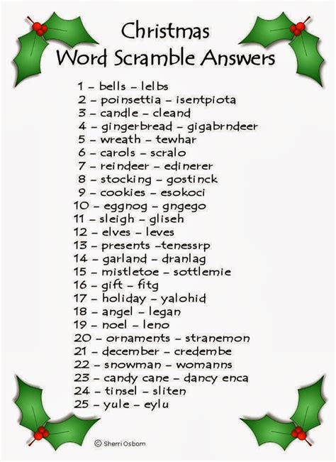 5 Easy Christmas Word Jumble Printable For Kids