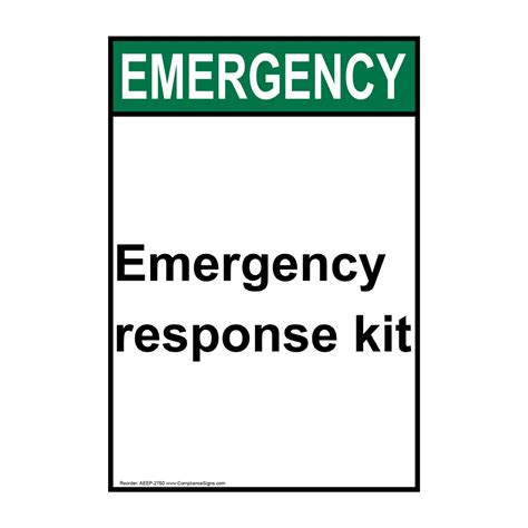 Vertical Emergency Response Kit Sign Ansi Emergency First Aid