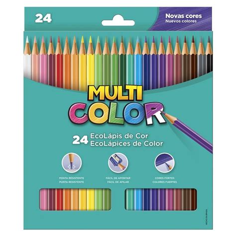 Lápis de Cor 24 Cores Multicolor Papelaria Canaã