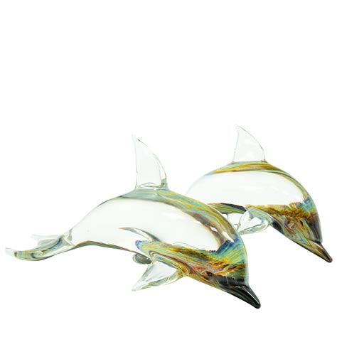 Three Dolphins On Base Sculpture In Chalcedony Original Murano