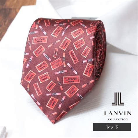 【未使用】1円 Lanvin ネクタイ 美艶サテン シルク100％ ロゴ プリント 総柄 遊び心 パーティー お洒落 フランス製 プレゼント