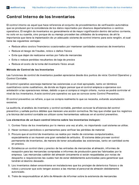 Control Interno De Los Inventarios Contabilidad Inventario