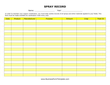 Spray Record Template