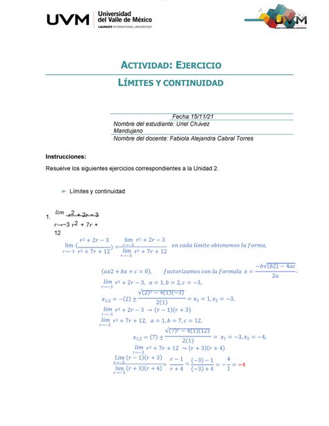 A Ucm Espero Les Ayude Actividad Ejercicio L Mites Y Continuidad