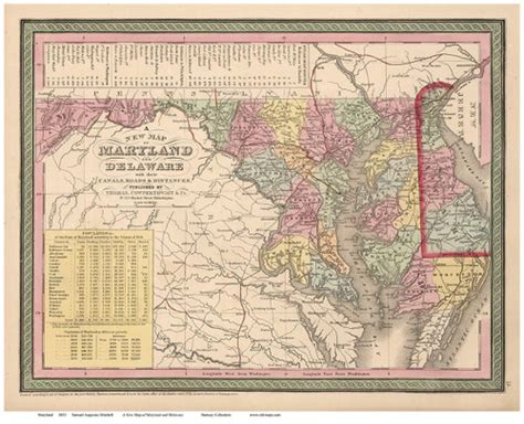 Maryland 1853 Mitchell Old State Map Reprint Old Maps