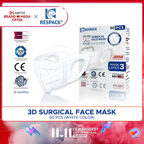 ORIGINAL RESPACK 3D ADULT MDA APRROVED 3D Earloop Surgical 3 Ply