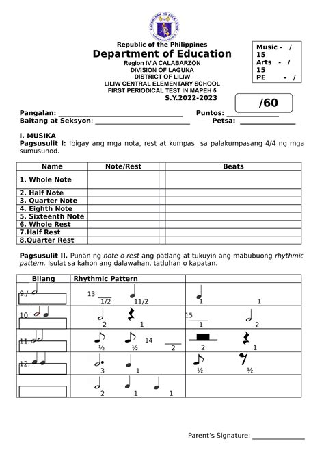 First PT Grade 5 Q1 Mapeh Corrected Republic Of The Philippines