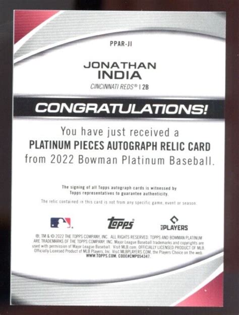 Mavin Bowman Platinum Jonathan India Platinum Pieces Auto Relic