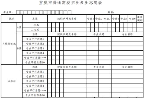 2024重庆省高考志愿表样本模板电子版 高考知识网