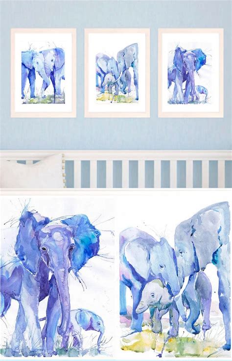 Elephant Baby Mother Watercolor Painting Print Boy Safari - Etsy