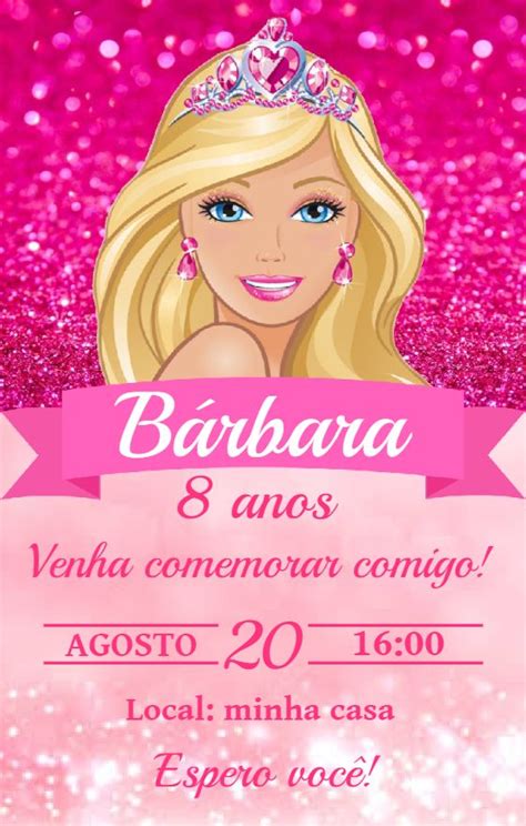 Convite Aniversário Barbie Aniversário da barbie Festa de