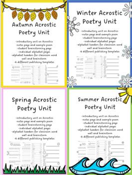 Four Seasons Acrostic Poem Units Bundle, Class Book, Year-long Poetry ...