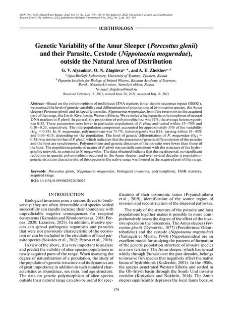 PDF Genetic Variability Of The Amur Sleeper Perccottus Glenii And