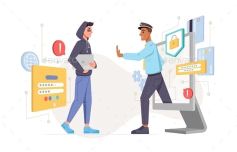 Cyber Police Officer And Personal Data Protection Vectors Graphicriver