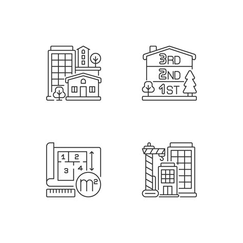 Residential Houses Pixel Perfect Linear Icons Set By Bsd Studio