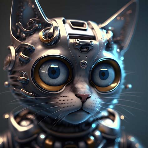 Un Gato Con Cara De Robot Y Ojos Amarillos Foto Premium