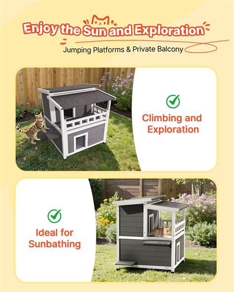 VEVOR Insulated Cat House, 2-Story Wooden Cat Shelter, Foam Insulation