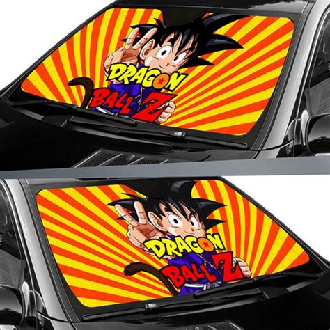 Adorable Kid Goku Peace Sign Dbz Logo Windshield Sun Shade