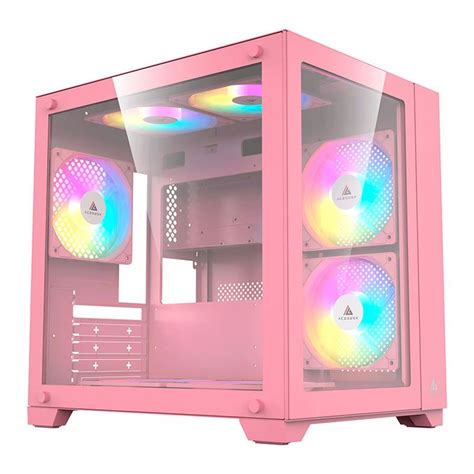 Gabinete Gamer Acegeek Aquarium M Mid Tower Lateral De Vidro Rosa