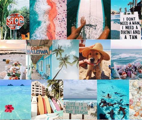 Beachy aesthetic wall collage kit Digital Download 60pcs | Etsy Beach ...