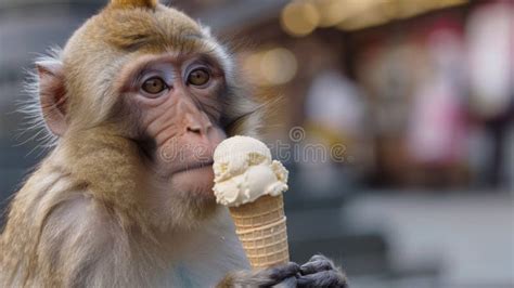 Monkey Eating Ice Cream in Park Stock Image - Image of wild, expressive ...