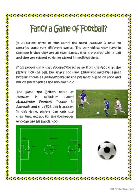 Fancy game of football? reading for…: English ESL worksheets pdf & doc