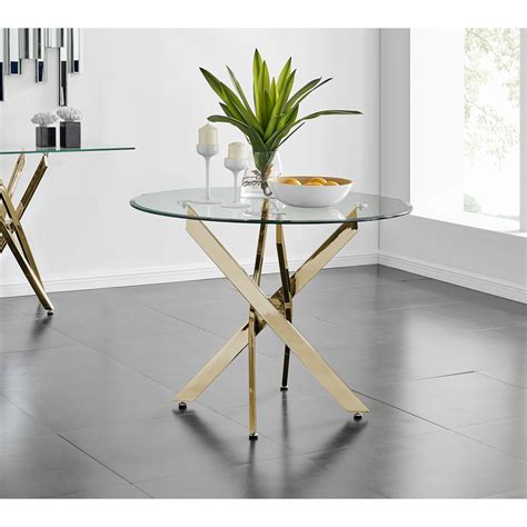 Novara Gold Metal Round Glass Dining Table