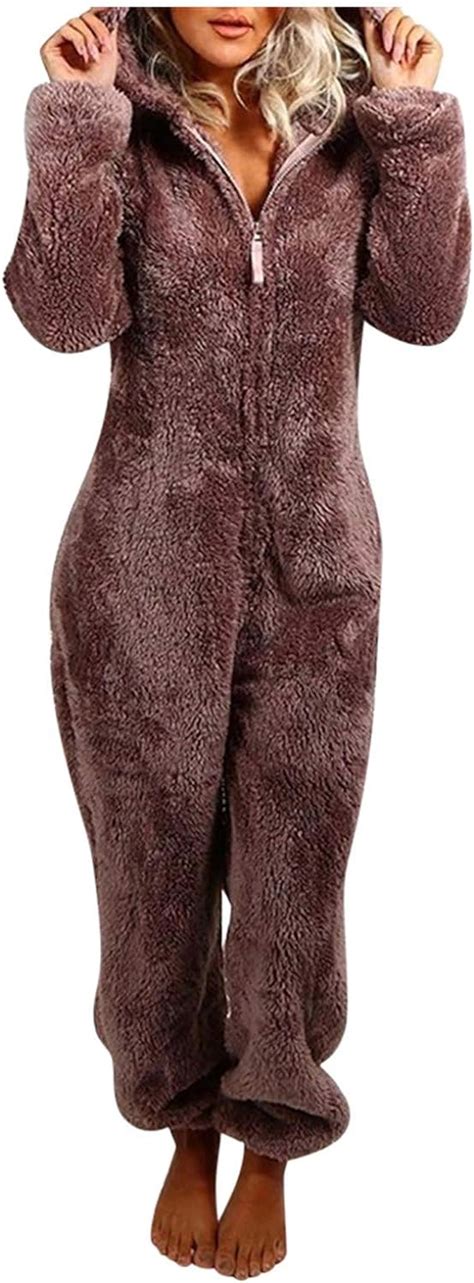 Pyjama Damen Winter Flanell Kuschelig Overall Fleece Kuscheljumpsuit