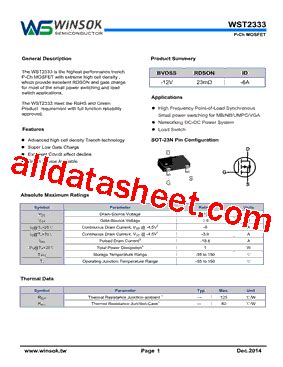 WST2333 Datasheet PDF Shenzhen Guan Hua Wei Ye Co Ltd