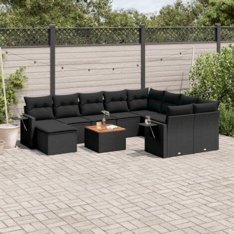 Set Divani Da Giardino Pz Con Cuscini In Polyrattan Nero