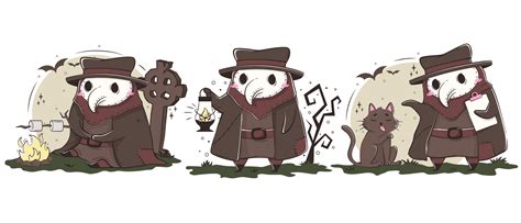 Set Of Cute Kawaii Plague Doctor In Various Poses Medical Routine