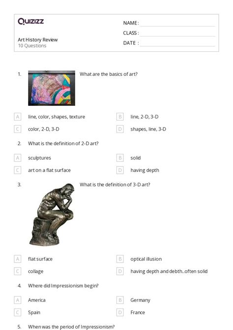 Art History Worksheets For Th Class On Quizizz Free Printable