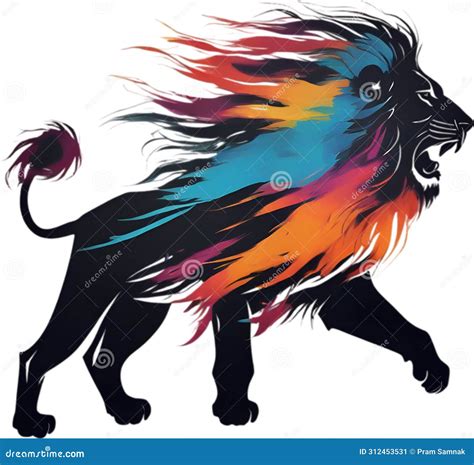 Lion with Colorful Hair, Drawing of Lion with Colorful Hair Using the ...