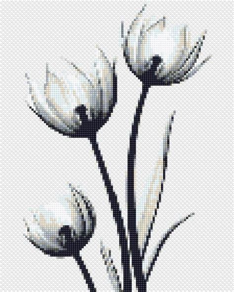 Floral Cross Stitch Pattern Pdf Cool Cross Stitch Tulip Black Etsy