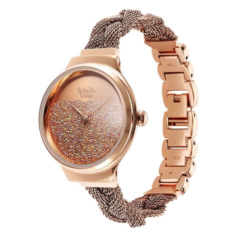 titan raga delight rose gold dial women   stainless steel str