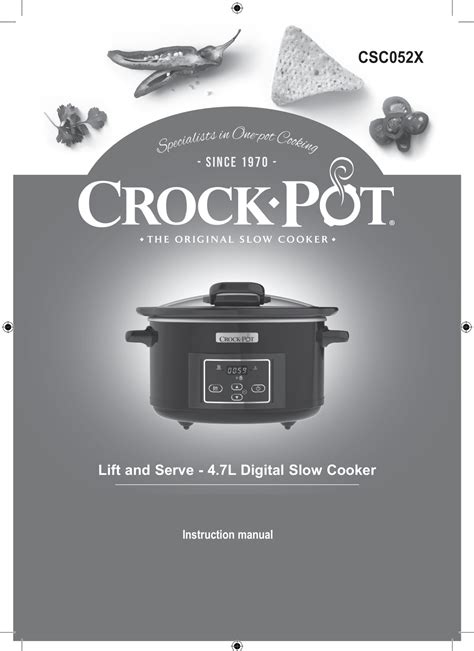 CROCK POT CSC052X 4 7L Digital Slow Cooker Instruction Manual