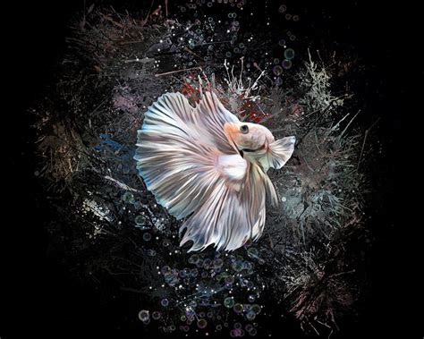 A Glowing White Betta Fish Aquatic Portrait Digital Art By Scott