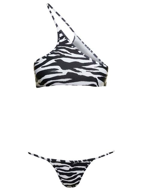 Buy Attico One Shoulder Bikini Set With All Over Zebra Print In