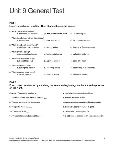 Tn2 U9 Assessment Top Notch 2 Level B1 Unit 9 General Test Part 1