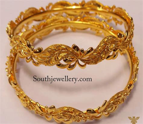 Floral Design Gold Bangles - Jewellery Designs