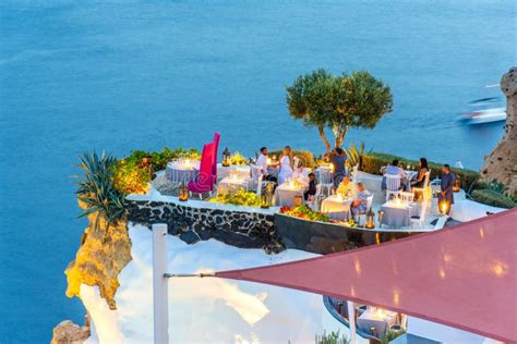 Santorini, Luxury Reastaurant on the Cliff Editorial Stock Image ...