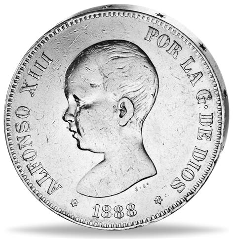 Königreich Spanien 5 Pesetas 1888 1892 König Alfons XIII Silber