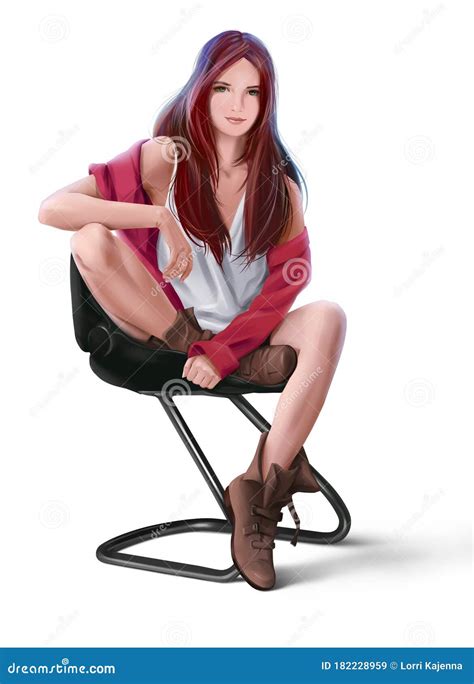 Fille Assise Sur Une Chaise Dessin D Aquarelle Illustration Stock